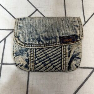 Shane Denim Coin Purse Small Blue Acid Wash Vintage Velcro Zipper Pouch